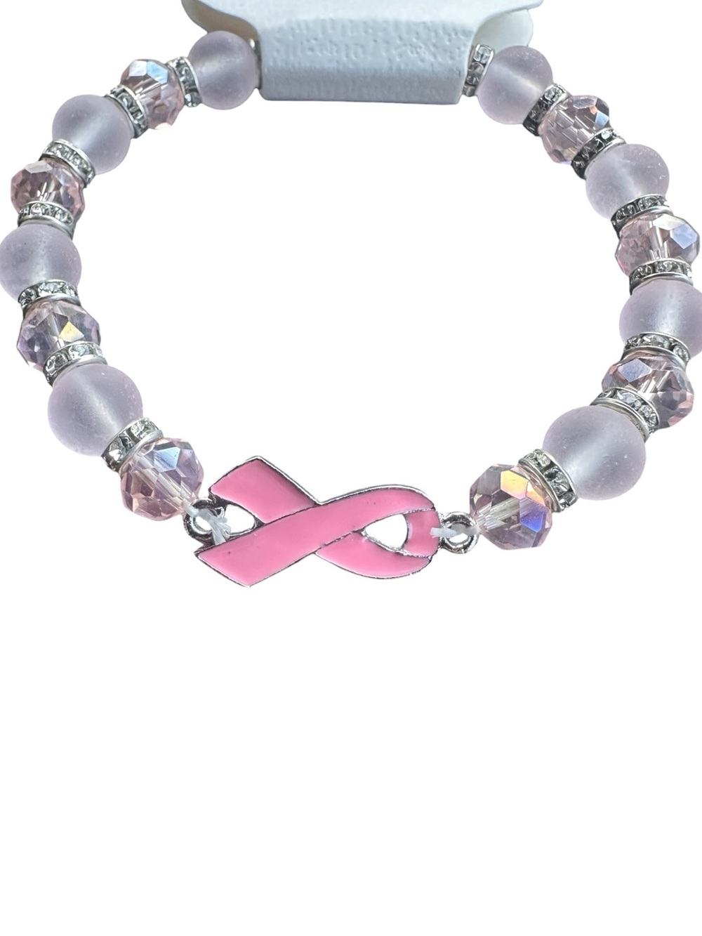 Pink Ribbon Beaded Stretch Bracelet - Women Jewelry - Picture 2 of 2